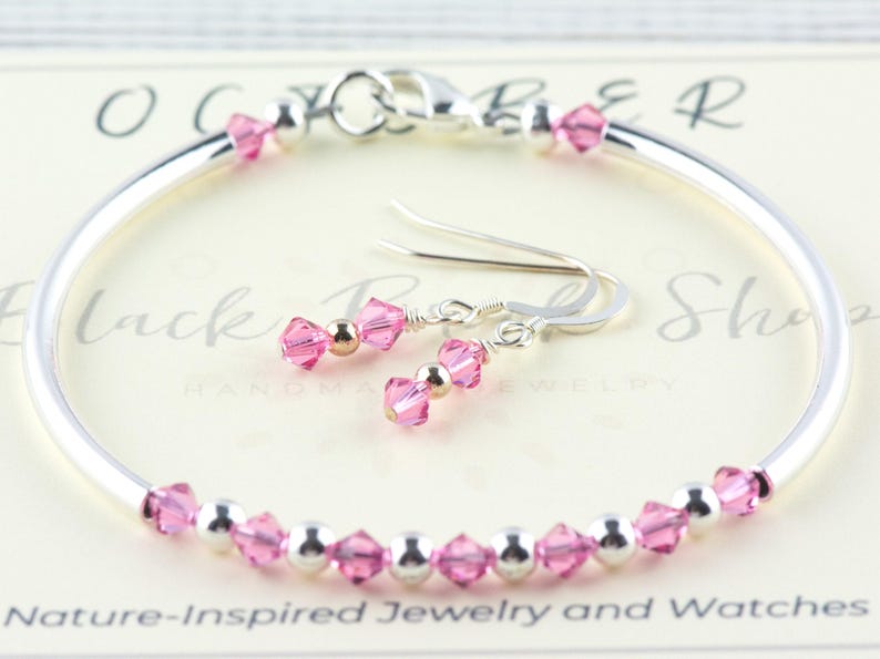 Pulsera con piedra de nacimiento de octubre, pulsera con piedra de nacimiento rosa, pulsera con piedra de nacimiento, pulsera con piedra de nacimiento, regalo de pulsera de octubre imagen 3