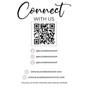 Może przedstawiać: Tekst "Connect with us" z kodem QR, uchwytami medi&oacute;w społecznościowych i adresami stron internetowych dla Blackbrook Shop. Śledź nas, aby otrzymywać aktualizacje i oferty specjalne!