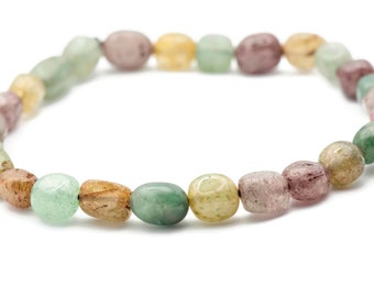 Gemstone Nugget Beaded Stretch Anklet • Colorful Summer Beach Jewelry