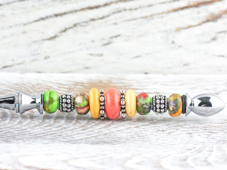 Moon Over Miami Glass Beaded Silver Letter Opener • Paper Knife • Desk Accessory image 1