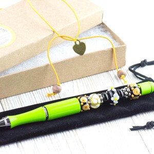 Desert Daisy Beaded Metal Ballpoint Pen with Lampwork Glass Beads • Refillable image 8