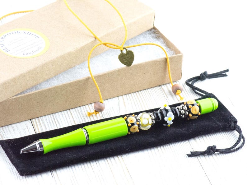 Desert Daisy Beaded Metal Ballpoint Pen with Lampwork Glass Beads • Refillable image 8