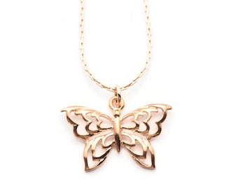 Butterfly Necklace, Rose Gold Butterfly, Rose Gold Chain Necklace, Butterfly Pendant, Gift for Woman