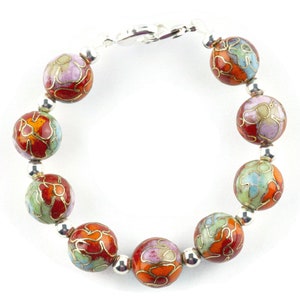 Cloisonné Runt Orange Mix Utbytbart Klockarmband med Stretchpärlor • Armband för Medicinsk ID • Enkelt sträng • Handgjorda smycken bild 7