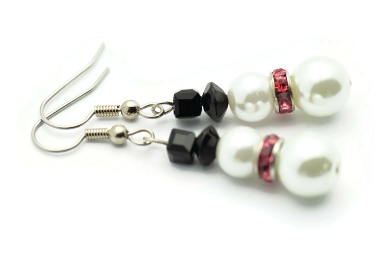 Snowman Earrings, White Snowmen, Surgical Steel, Snow Woman, Winter Jewelry, Pink Scarf, Holiday Earrings, Christmas Earrings, Snow Love image 2