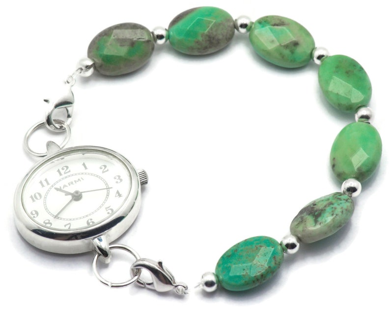 Faceted Green Opal Stretchy Interchangeable Watch Band • Medical ID Bracelet • Bracelet Watch Band • Stretch Watch Band image 5