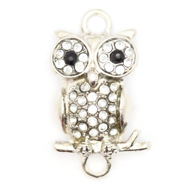 Hibou des Strass, Hibou argenté, Amateurs d’oiseaux, Connecteur stretch, Connecteur Charm, Connecteur Pendentif, Connecteur Bracelet