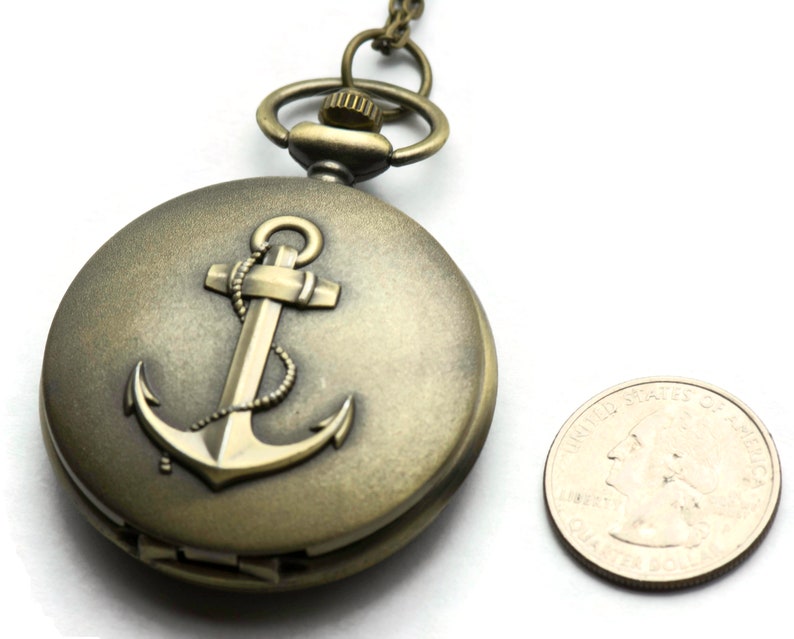 Large Antique Bronze Anchor Pocket Watch Necklace Long Etsy