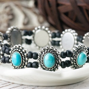 Turquoise Blue Howlite Oval Beaded Stretch Bracelet / Handmade Bracelet / Bohemian Jewelry image 2