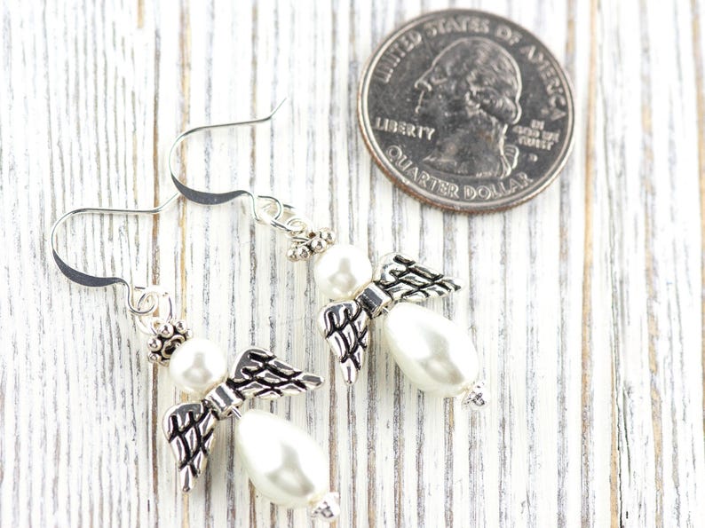 White Christmas Angel Earrings, Handmade Silver Plated Earrings, Angel Jewelry image 4