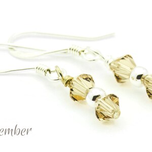 November Topaz Swarovski Crystal Birth Month Sterling Silver Drop Earrings