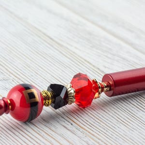 Kerstman kerstkralen metalen balpen met lampwork glaskralen • Zwarte inkt (extra vulling) afbeelding 4