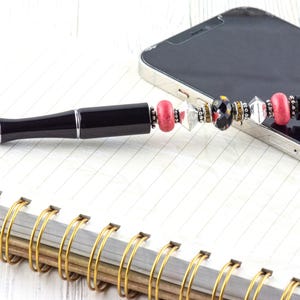 Midnight Rose Beaded Black Stylus Pen • Lampwork Glass Beads • Metal Ballpoint image 2