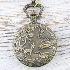 Woodland Bronze Pocket Watch Long Necklace / Unique Watches / Nature Inspired Jewelry image 2