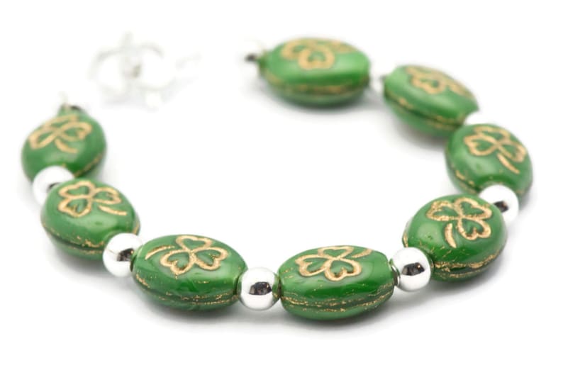 Green Clover Bracelet Watch Band • Interchangeable Band • Stretch Watch Band • Medical ID Bracelet image 1