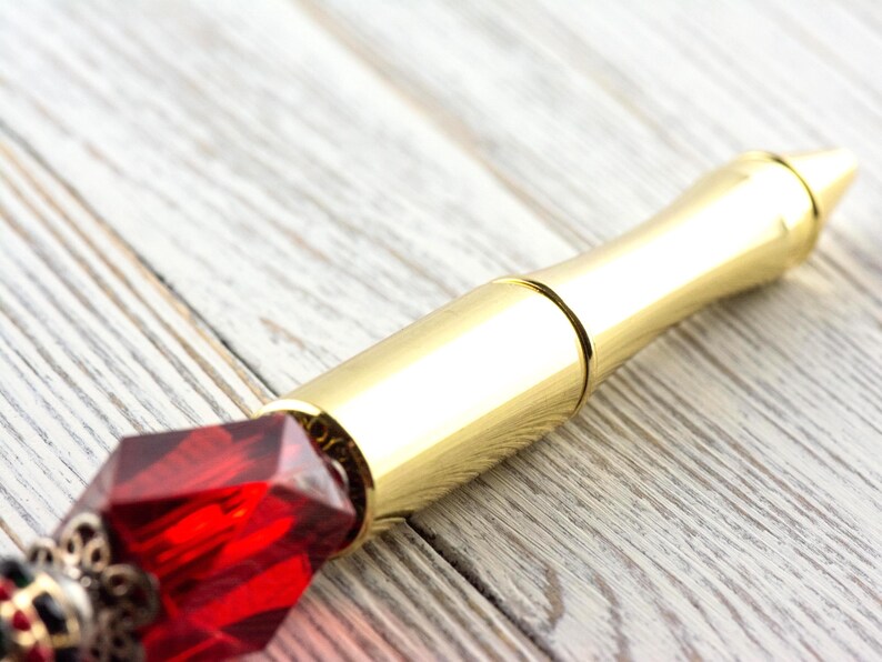 Meowy Christmas Beaded Metal Ballpoint Pen with Lampwork Glass Beads • Black Ink (Extra Refill) image 3