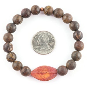 Kopparbladbronzitpärlsträckt armband / Boho-stil ädelstensarmband / Naturinspirerade jordnära höstsmycken bild 5
