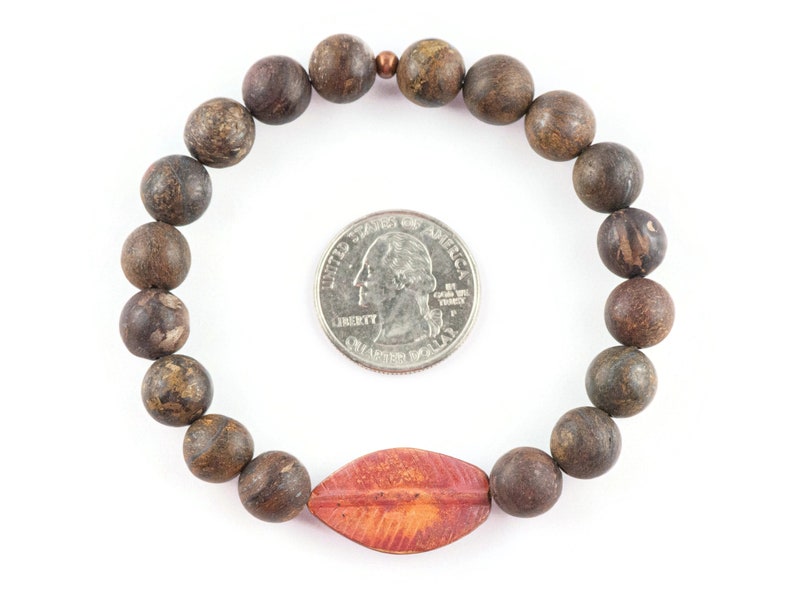 Kopparbladbronzitpärlsträckt armband / Boho-stil ädelstensarmband / Naturinspirerade jordnära höstsmycken bild 5