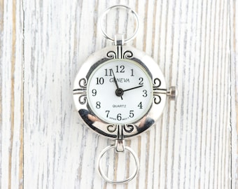 Petals White Dial Silvertone Round Watch Face • DIY Beading Watch • Jewelry Making • Analog • Loops and Battery Included