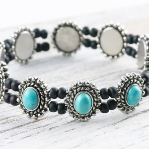 Turquoise Blue Howlite Oval Beaded Stretch Bracelet / Handmade Bracelet / Bohemian Jewelry image 5