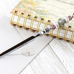 Purple Haze Glass Beaded Silver Letter Opener • Paper Knife • Desk Accessory image 2