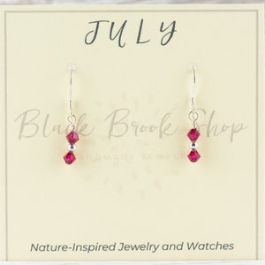 July Birthstone Earrings, Ruby Birthstone Earrings, July Earrings Gift, Minimalist Swarovski Earrings, Birthday Gift Earrings image 2