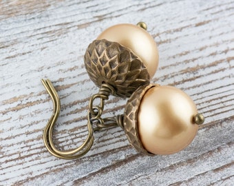 Acorn Fall Brass Earrings / Handmade Earthy Nature Jewelry / Fall Gifts