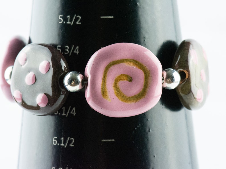 Strawberry Chocolate Polka Dot Ceramic Bead Bracelet / Kazuri Bead / Unique Jewelry image 7