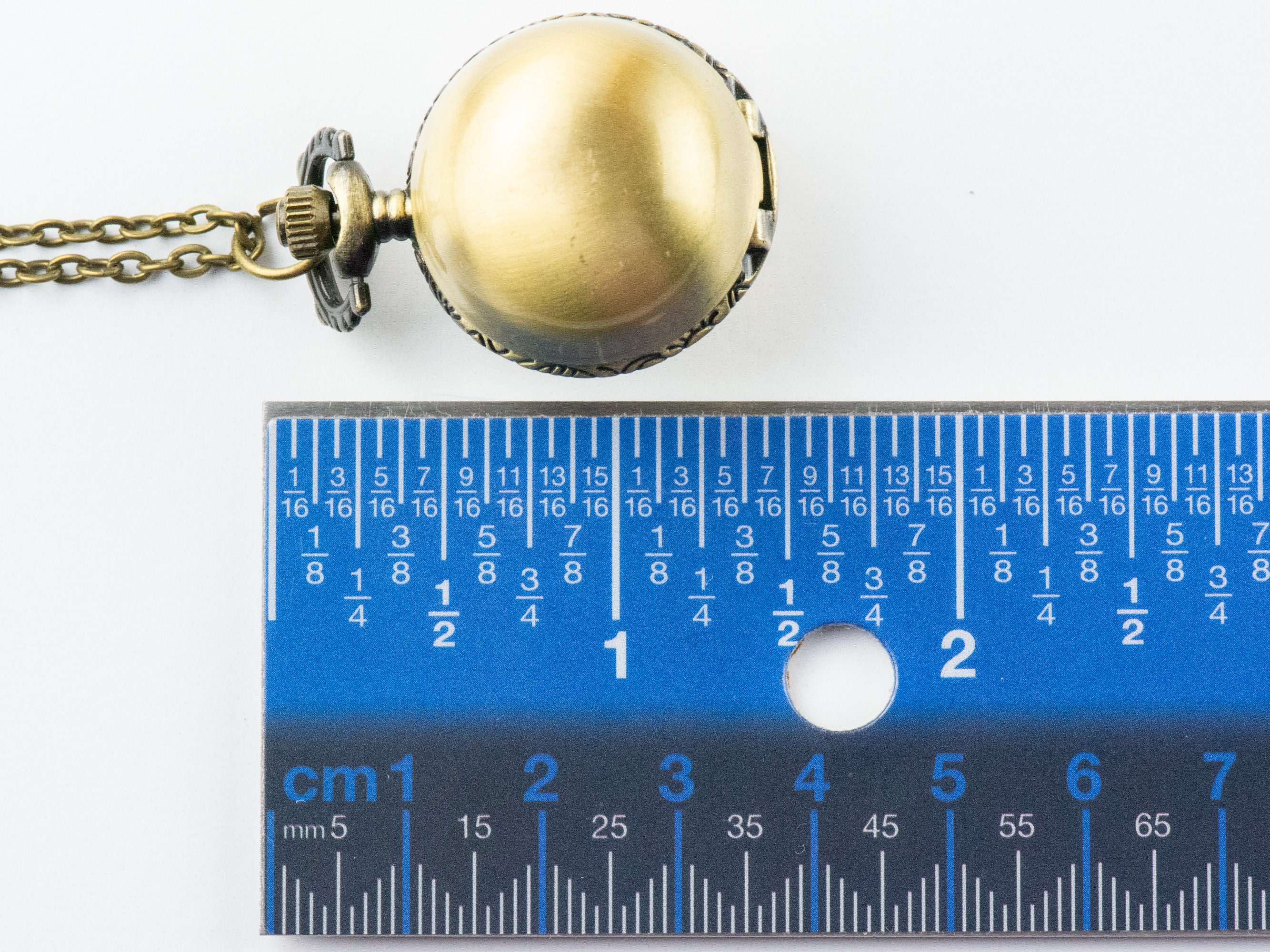 Collier Montre Pendentif Sautoir Bronze - Boule Lisse 27 Mm, Mouvement Quartz, Style Vintage, Neuf Avec étiquettes