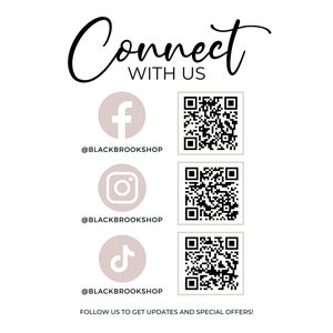 May include: Connect with us on social media.  Find us on Facebook, Instagram, and TikTok.  Scan the QR codes to follow us.