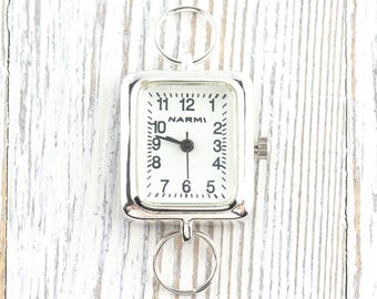 White Dial Silvertone Square Watch Face • DIY Beading Watch • Jewelry Making • Analog • Loops and Battery Included