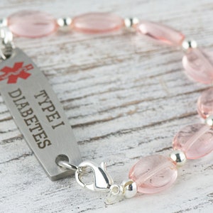 Pink Rose Interchangeable Stretch Beaded Watch Band • Medical ID Bracelet • Single Strand • Handmade Jewelry image 7