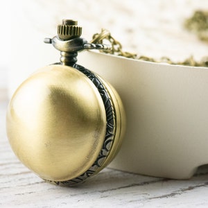 Round Ball Bronze Pocket Watch Long Necklace / Unique Watches / Simple Jewelry