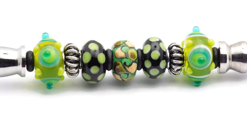 Green Dotted Glass Beaded Silver Letter Opener • Paper Knife • Desk Accessory image 2