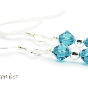 December Blue Zircon Swarovski Crystal Birth Month Sterling Silver Drop Earrings