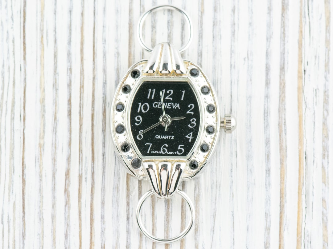 Black Dial Rhinestone-studded Silvertone Square Watch Face  display picture 1