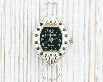 Schwarzes Zifferblatt Strass besetzt silberfarbenes quadratisches Zifferblatt • DIY Perlen Uhr • Schmuckherstellung • Analog • Schlaufen und Batterie enthalten