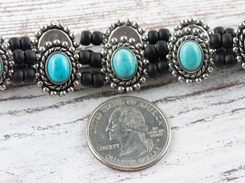 Turquoise Blue Howlite Oval Beaded Stretch Bracelet / Handmade Bracelet / Bohemian Jewelry image 4