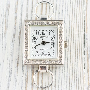 Rhinestone Watch Face | Square Watch Face | White Watch Face | Ladies Watch Face | Silver Watch Face | Beading Watch Face - WF00104
