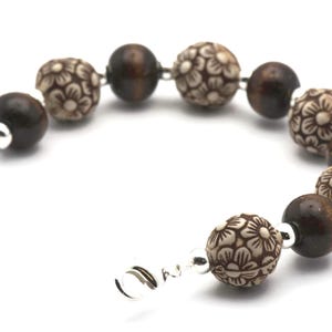 Amberkleurige, elastische, verwisselbare kralenarmband met bloemenmotief • Medische ID-armband • Horlogeband voor dames afbeelding 4