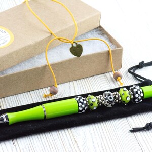 Lime Green Beaded Metal Ballpoint Pen with Lampwork Glass Beads image 8