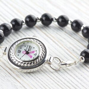 Pink Ribbon Silvertone Round Rope Frame Watch Face • White Dial • DIY Beading Watch • Jewelry Making • Analog • Loops and Battery Included image 5