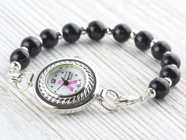 Pink Ribbon Silvertone Round Rope Frame Watch Face • White Dial • DIY Beading Watch • Jewelry Making • Analog • Loops and Battery Included image 5
