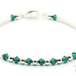 May Emerald Swarovski Crystal Birth Month Sterling Silver Plated Bracelet