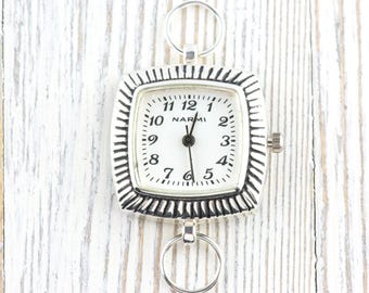 White Dial Silvertone Groovy Square Watch Face • DIY Beading Watch • Jewelry Making • Analog • Loops and Battery Included