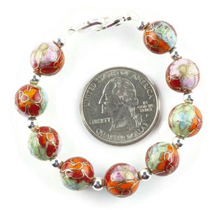 Cloisonné Runt Orange Mix Utbytbart Klockarmband med Stretchpärlor • Armband för Medicinsk ID • Enkelt sträng • Handgjorda smycken bild 2