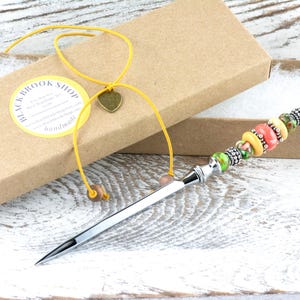 Moon Over Miami Glass Beaded Silver Letter Opener • Paper Knife • Desk Accessory image 6