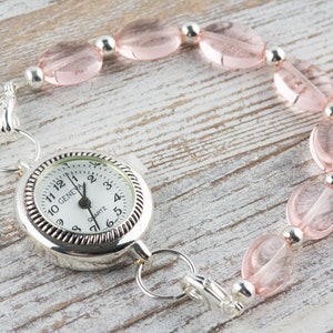 Pink Rose Interchangeable Stretch Beaded Watch Band • Medical ID Bracelet • Single Strand • Handmade Jewelry image 2