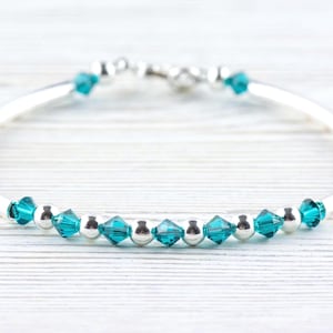 December Birthstone, Blue Zircon Birthstone Bracelet, Birth Month Bracelet, Swarovski Blue Bracelet, December Bracelet Gift
