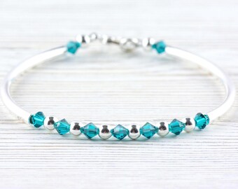 December Birthstone, Blue Zircon Birthstone Bracelet, Birth Month Bracelet, Swarovski Blue Bracelet, December Bracelet Gift